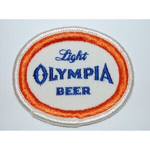 VINTAGE LIGHT OLYMPIA BEER FABRIC SEW ON PATCH SHIRT JACKET HAT 2-3/4 X 2-1/4